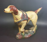Antique 1940s Large Chalkware Hunting Hound Dog with Leather Harness - Signed - Treasure Valley Antiques & Collectibles