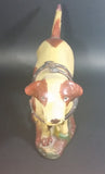 Antique 1940s Large Chalkware Hunting Hound Dog with Leather Harness - Signed - Treasure Valley Antiques & Collectibles