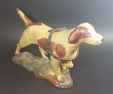Antique 1940s Large Chalkware Hunting Hound Dog with Leather Harness - Signed - Treasure Valley Antiques & Collectibles