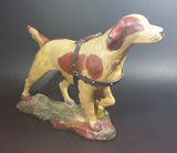 Antique 1940s Large Chalkware Hunting Hound Dog with Leather Harness - Signed - Treasure Valley Antiques & Collectibles