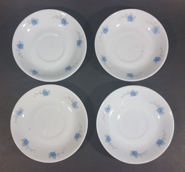 Set of 4 White with Blue Floral Flower Decor Tea Cup Saucers - Made in China - Treasure Valley Antiques & Collectibles