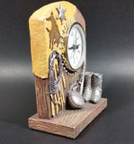 Western Rodeo Cowboy Quartz Clock w/ Leather Overlay, A Star, Boots, Canteen, Gun, and Ropes - Treasure Valley Antiques & Collectibles