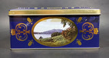 Vintage St Michael Marks & Spencer Biscuits Tin Blue with Gold Motif -  Lake Scenes on each side - Treasure Valley Antiques & Collectibles
