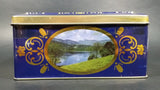 Vintage St Michael Marks & Spencer Biscuits Tin Blue with Gold Motif -  Lake Scenes on each side - Treasure Valley Antiques & Collectibles