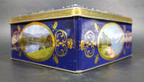 Vintage St Michael Marks & Spencer Biscuits Tin Blue with Gold Motif -  Lake Scenes on each side - Treasure Valley Antiques & Collectibles