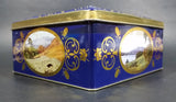 Vintage St Michael Marks & Spencer Biscuits Tin Blue with Gold Motif -  Lake Scenes on each side - Treasure Valley Antiques & Collectibles