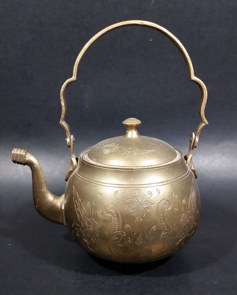 Beautifully Engraved Vintage Solid Brass Teapot Made in India - Treasure Valley Antiques & Collectibles