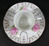 Vintage Unknown Maker Pink Floral with Gold Motif Tea Cup and Saucer Set - Treasure Valley Antiques & Collectibles