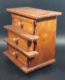 Vintage 3 Drawer Tiered Carved Notch Wooden w/ Green Felt Lining Footed Jewelry Trinket Box - Treasure Valley Antiques & Collectibles