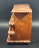 Vintage 3 Drawer Tiered Carved Notch Wooden w/ Green Felt Lining Footed Jewelry Trinket Box - Treasure Valley Antiques & Collectibles