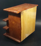 Vintage 3 Drawer Tiered Carved Notch Wooden w/ Green Felt Lining Footed Jewelry Trinket Box - Treasure Valley Antiques & Collectibles