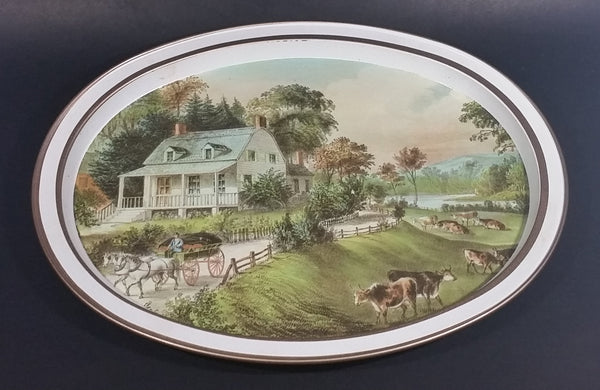 Vintage Currier and Ives "The American Homestead - Summer" Print Oval Tray - Treasure Valley Antiques & Collectibles