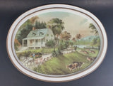 Vintage Currier and Ives "The American Homestead - Summer" Print Oval Tray - Treasure Valley Antiques & Collectibles