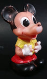 Vintage Walt Disney Productions Mickey Mouse Cartoon Character Yellow and Red 5" Rubber Toy - Treasure Valley Antiques & Collectibles