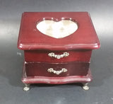 Secret Treasures Small Footed Wooden Jewelry Box with Flower Etched Heart Shaped Glass Hinged Lid - Treasure Valley Antiques & Collectibles
