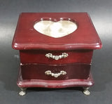 Secret Treasures Small Footed Wooden Jewelry Box with Flower Etched Heart Shaped Glass Hinged Lid - Treasure Valley Antiques & Collectibles