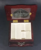 Secret Treasures Small Footed Wooden Jewelry Box with Flower Etched Heart Shaped Glass Hinged Lid - Treasure Valley Antiques & Collectibles