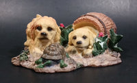 Two Puppy Dogs Being Curious and Playful with a Turtle Resin Decorative Ornament - Treasure Valley Antiques & Collectibles
