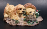 Two Puppy Dogs Being Curious and Playful with a Turtle Resin Decorative Ornament - Treasure Valley Antiques & Collectibles
