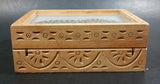 Hand Crafted Wooden Carved Jewelry Trinket Hinged Box with Gemstone Flower Design Under Glass - Treasure Valley Antiques & Collectibles