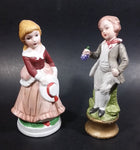 Set of Courting Colonial Girl in Pink Dress and Boy Offering Grapes 5" Ceramic Figurines - Treasure Valley Antiques & Collectibles