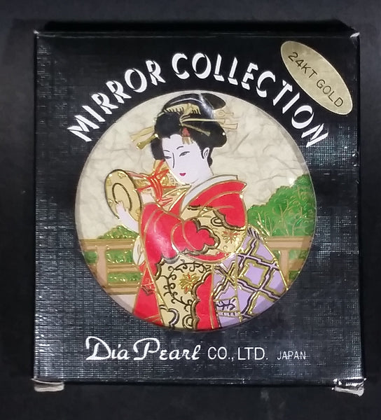 Dia Pearl Japan New Chokin 24KT Gold Plated Compact Mirror Lady's Accessory - Treasure Valley Antiques & Collectibles