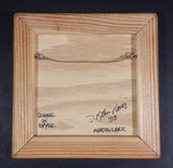 Pretty Enamel on Copper "Meadowlark" White Green Wood Framed Artistic Tile Signed - Treasure Valley Antiques & Collectibles