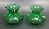 Set of 2 Dark Emerald Green 3" Tall Depression Glass Fluted Ruffle Top Vases - Treasure Valley Antiques & Collectibles