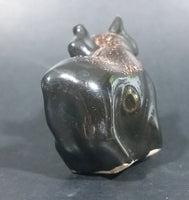 Small Ceramic Bull Cow Ox Black with Brown white Swirl Ceramic Figurine Numbered 42 - Treasure Valley Antiques & Collectibles