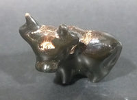Small Ceramic Bull Cow Ox Black with Brown white Swirl Ceramic Figurine Numbered 42 - Treasure Valley Antiques & Collectibles