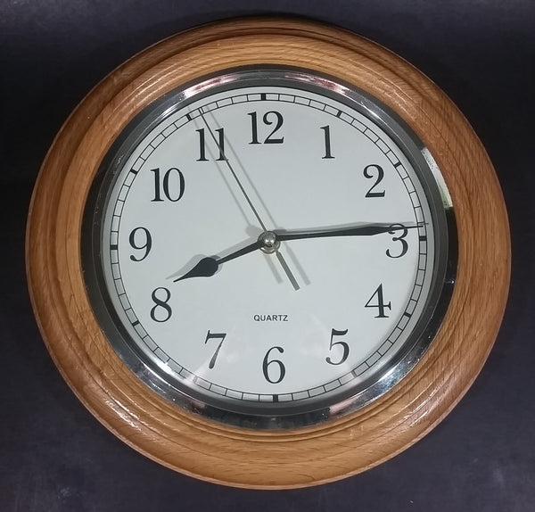 Round Decorative Wooden Framed Battery Operated 11" Quartz Clock Made in China 0401 - Treasure Valley Antiques & Collectibles