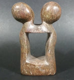 Carved Solid Brown Soapstone Embracing Hugging People Decorative Sculpture - Treasure Valley Antiques & Collectibles