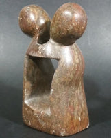 Carved Solid Brown Soapstone Embracing Hugging People Decorative Sculpture - Treasure Valley Antiques & Collectibles