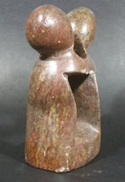 Carved Solid Brown Soapstone Embracing Hugging People Decorative Sculpture - Treasure Valley Antiques & Collectibles