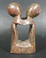 Carved Solid Brown Soapstone Embracing Hugging People Decorative Sculpture - Treasure Valley Antiques & Collectibles
