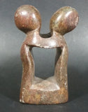 Carved Solid Brown Soapstone Embracing Hugging People Decorative Sculpture - Treasure Valley Antiques & Collectibles