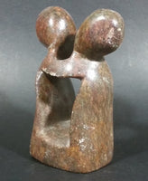 Carved Solid Brown Soapstone Embracing Hugging People Decorative Sculpture - Treasure Valley Antiques & Collectibles