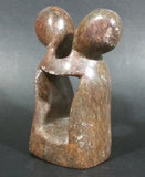 Carved Solid Brown Soapstone Embracing Hugging People Decorative Sculpture - Treasure Valley Antiques & Collectibles