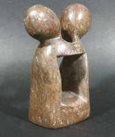 Carved Solid Brown Soapstone Embracing Hugging People Decorative Sculpture - Treasure Valley Antiques & Collectibles