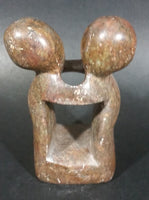 Carved Solid Brown Soapstone Embracing Hugging People Decorative Sculpture - Treasure Valley Antiques & Collectibles