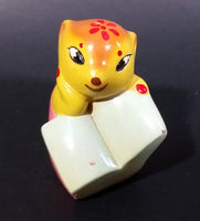 Vintage Cute Yellow Squirrel in a Pink Dress Holding an Open Book Ceramic Pencil Sharpener - Treasure Valley Antiques & Collectibles