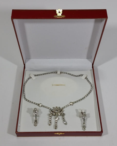 1930s Jay Flex Signed Rhinestone Necklace and Earrings Set with Box - Treasure Valley Antiques & Collectibles