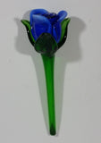 Hand Blown Art Glass Blue Rose Flower with Green Stem - Broken Stem, Leaf tips chipped - Treasure Valley Antiques & Collectibles