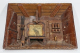 Antique Handmade Wooden Carved Folk Art Hunting Cabin Deer Guns Diorama Wall Display 3D Shadow Box
