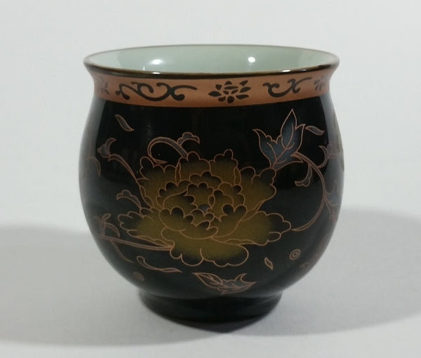 Vintage Black and Brown Gold Eastern Style Small Finger Bowl Marked S on the bottom with Asian Characters - Treasure Valley Antiques & Collectibles