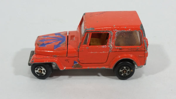 Vintage Jeep CJ-7 Orange Die Cast Toy Car Vehicle with Opening Hood Made in Hong Kong - Treasure Valley Antiques & Collectibles
