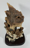 Meerchi MRH Wolf Wolves Pups Resin Sculpture on a Wooden Base - 10 1/4" Tall - Treasure Valley Antiques & Collectibles