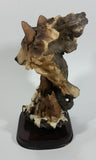 Meerchi MRH Wolf Wolves Pups Resin Sculpture on a Wooden Base - 10 1/4" Tall - Treasure Valley Antiques & Collectibles