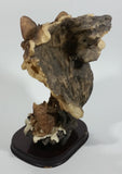 Meerchi MRH Wolf Wolves Pups Resin Sculpture on a Wooden Base - 10 1/4" Tall - Treasure Valley Antiques & Collectibles