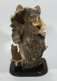 Meerchi MRH Wolf Wolves Pups Resin Sculpture on a Wooden Base - 10 1/4" Tall - Treasure Valley Antiques & Collectibles